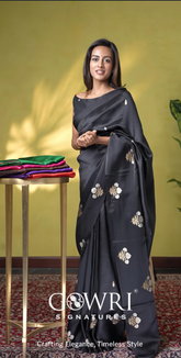 Elegant Black Banarasi Saree with Golden Floral Motifs Online