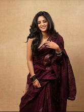 Wine Color Banarasi Tussar Silk Saree With Golden Zari Detailing