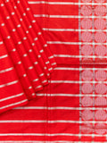 Red Tripura Pattu Soft Silk Saree with Silver Zari & Self Blouse