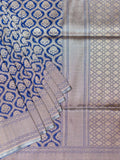 Banarasi Jaal Saree Navy Blue Gold Zari Self Border