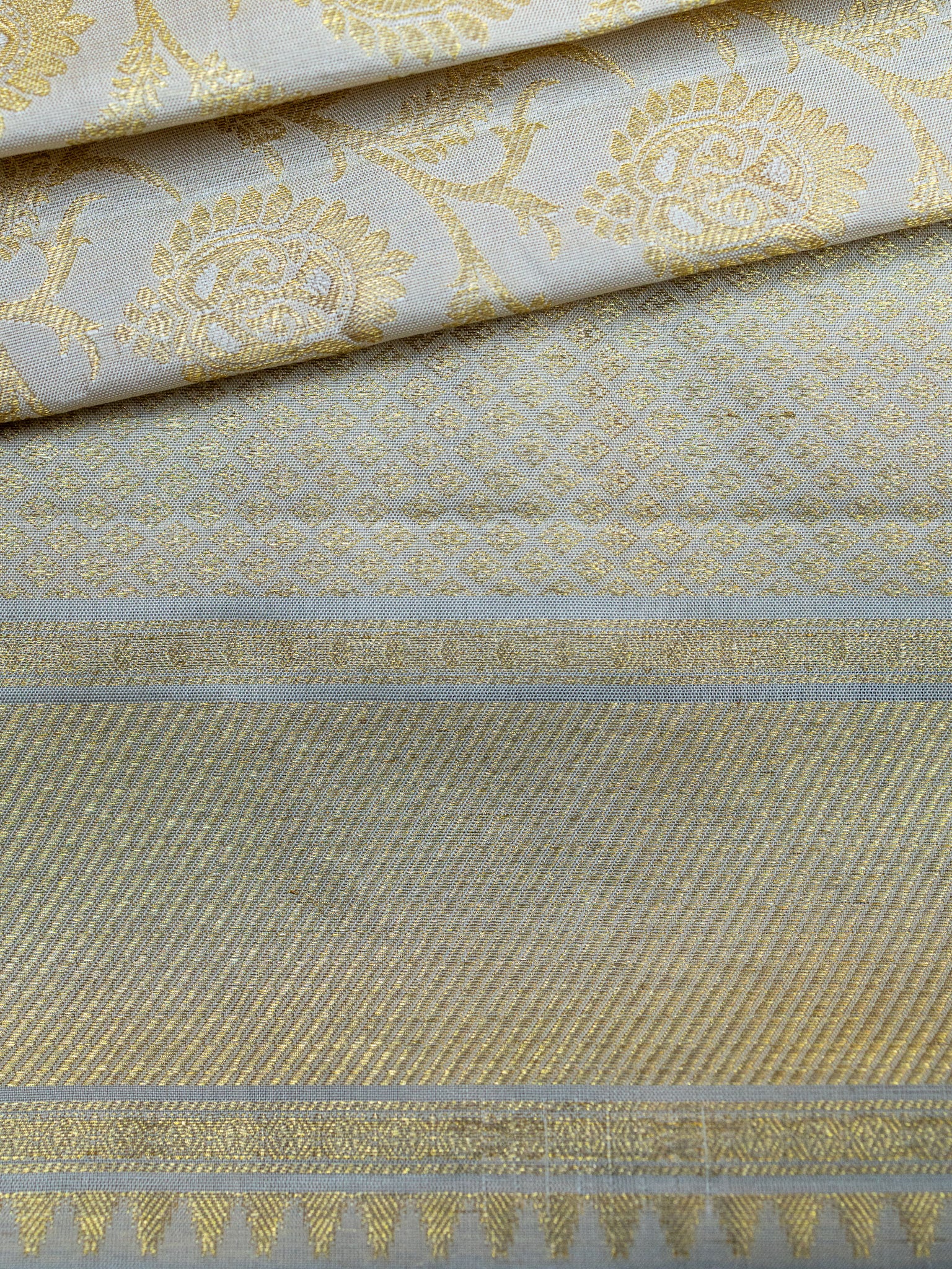 Kanjeevaram Kanchi Pattu All Over Floral Gold Zari (Talambralu) White