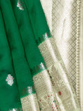 Bottle Green & Pista Green Chiniya Silk Saree – Fancy Butta Weave With Silver Zari & Meenakari Border