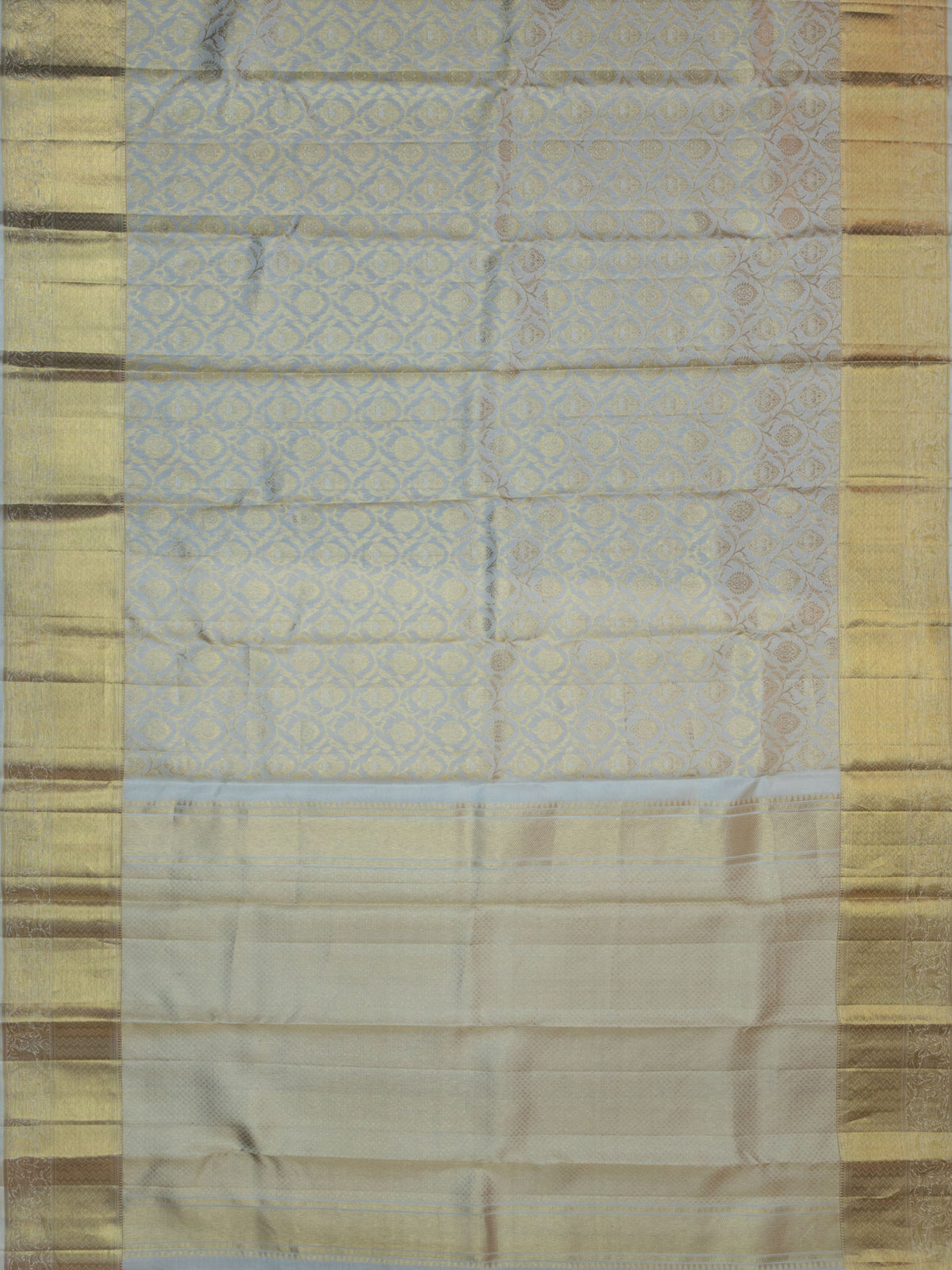 Kanjeevaram Kanchi Pattu All Over Floral Gold Zari (Talambralu) White