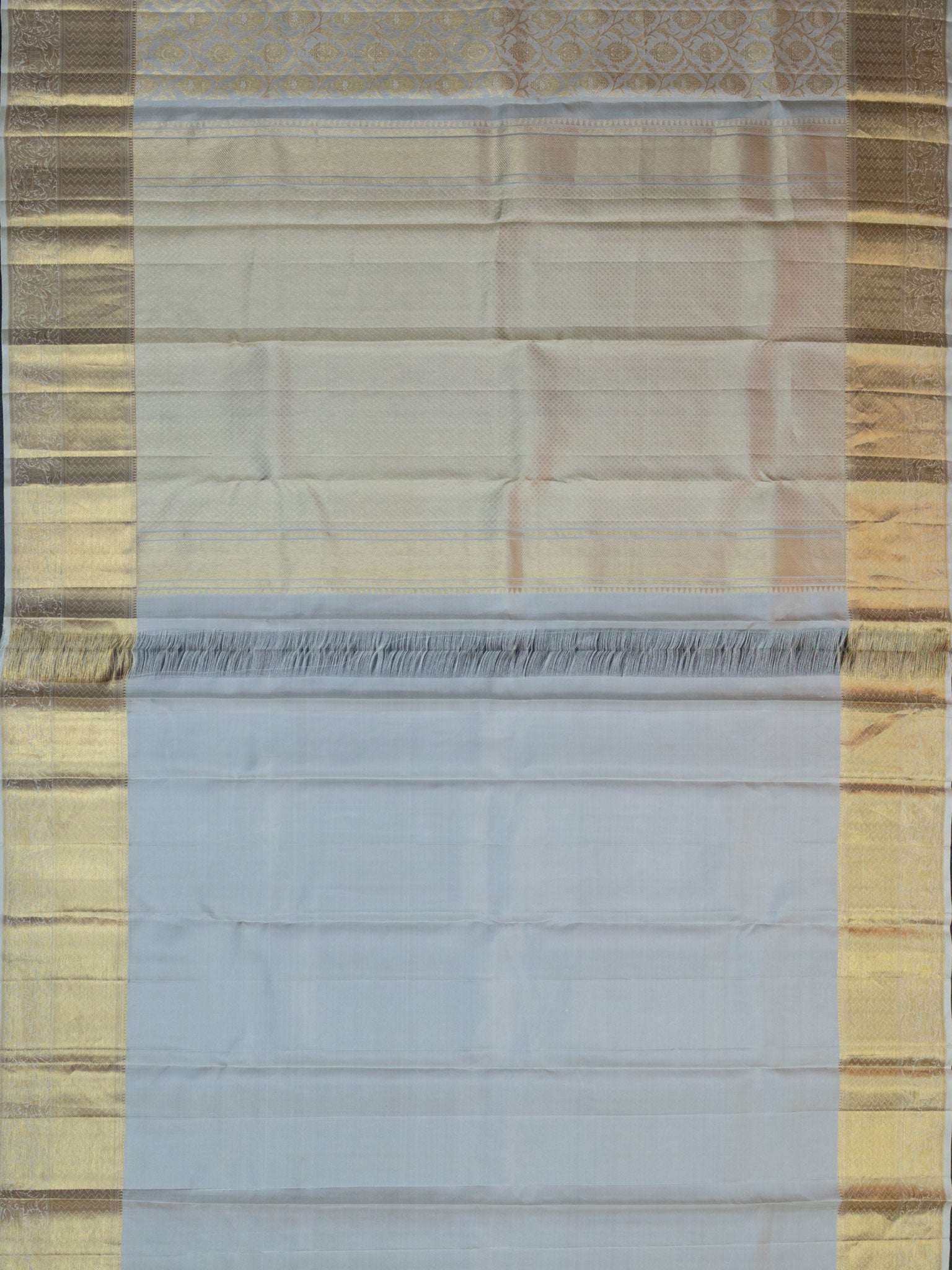Kanjeevaram Kanchi Pattu All Over Floral Gold Zari (Talambralu) White