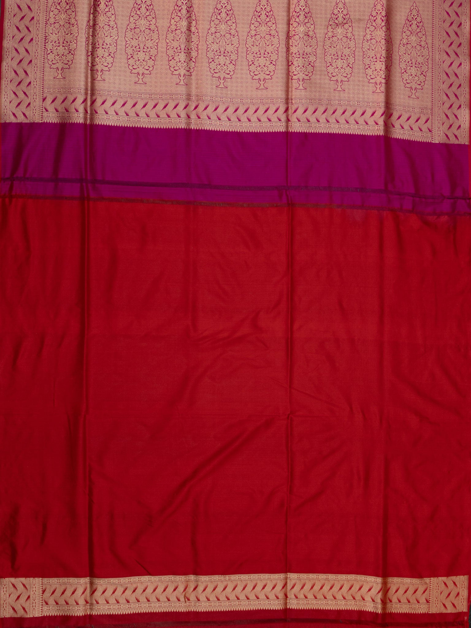 Weaves Banarasi Banarasi Jaal With Edgeing Rani Pink + Red
