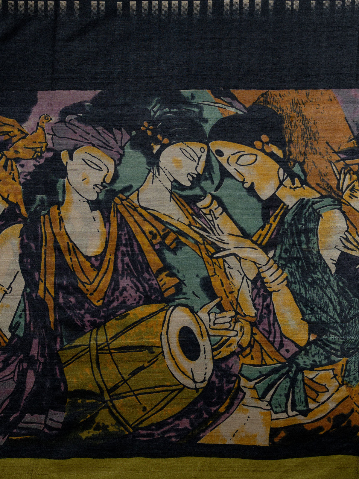 Fancy Tussar Silk Tussar Silk Printed Pallu And Blouse Olive Green