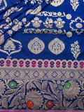 Weaves Banarasi Banarasi Jaal With Edgeing Royal Blue + Purple