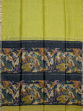 Fancy Tussar Silk Tussar Silk Printed Pallu And Blouse Olive Green