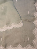 Mint Green Organza Saree With Pearl Work, Pearl Border & Scallop Detailing