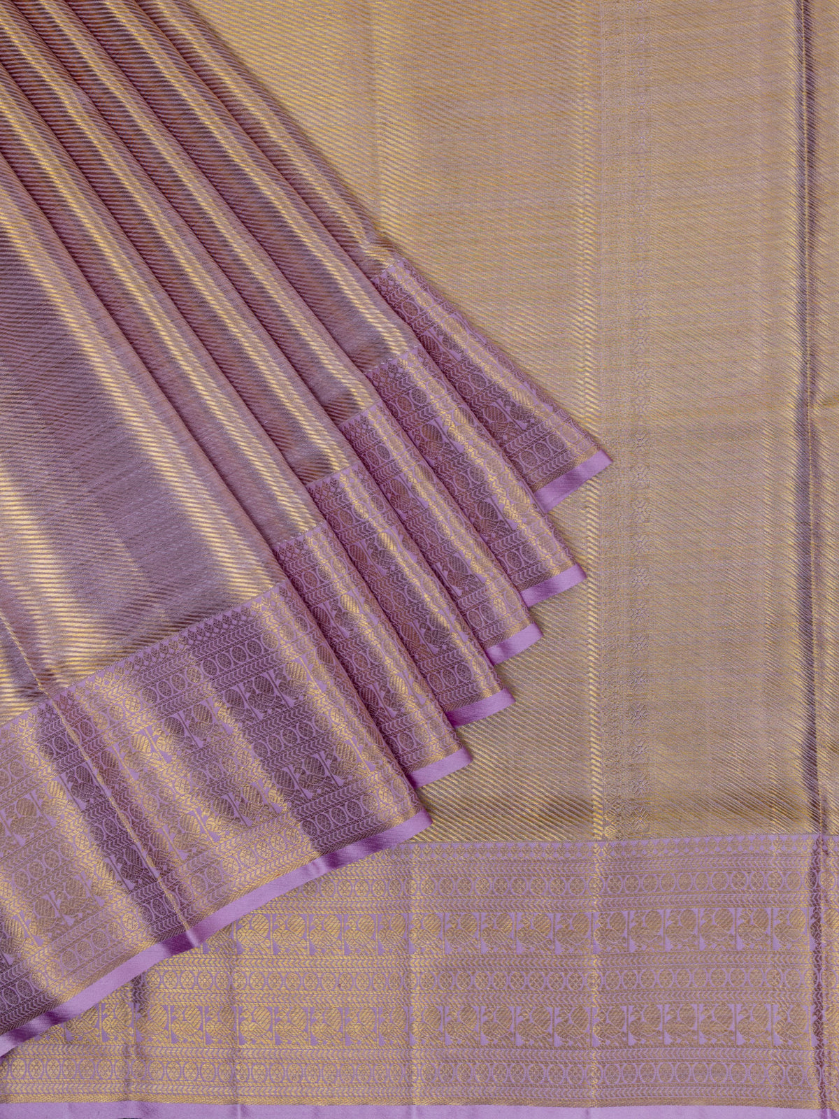 Kanjeevaram Kanchi Pattu Matte Finish With Contrast Meenakari Border Cream Matte + Lilac