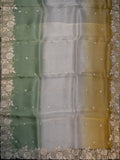 White, Yellow & Green Organza Saree with Butta, Cutwork & Thread Work