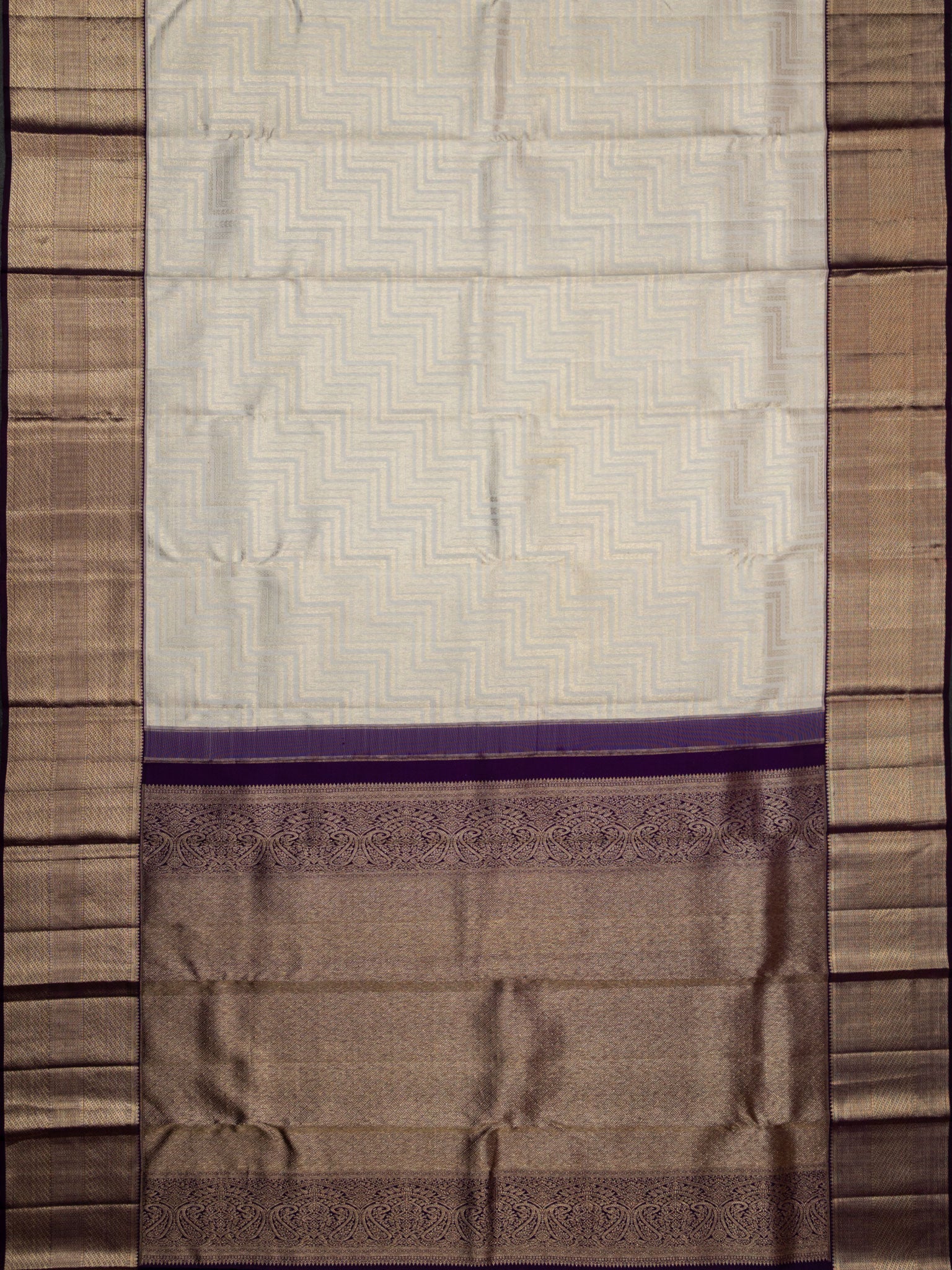 Kanjeevaram Kanchi Pattu All Over Butta Zari With Contrast Border (Talambralu) White + Purple