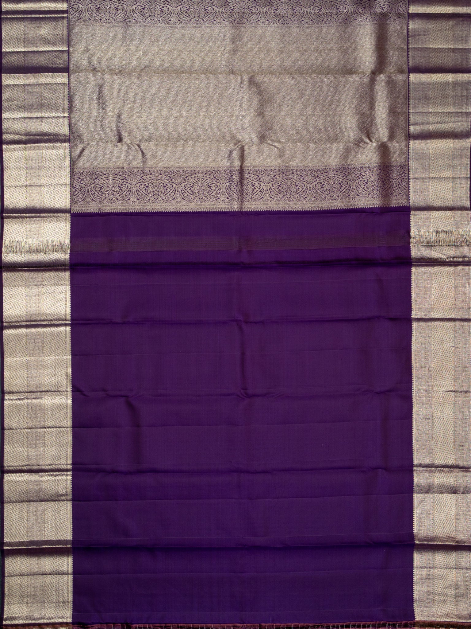 Kanjeevaram Kanchi Pattu All Over Butta Zari With Contrast Border (Talambralu) White + Purple