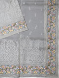 White Organza Saree With Elegant Parsi Thread Work And Multi Colour Border