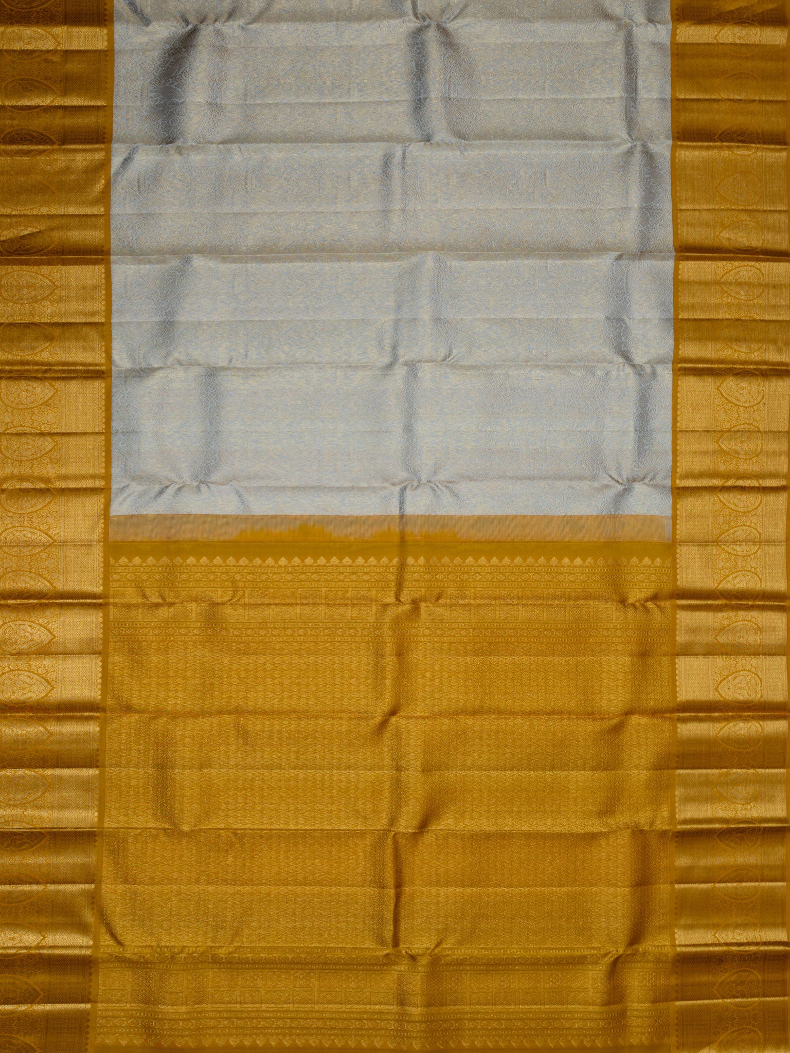 Kanjeevaram Kanchi Pattu All Over Butta Zari With Contrast Border (Talambralu) Cream + Orange