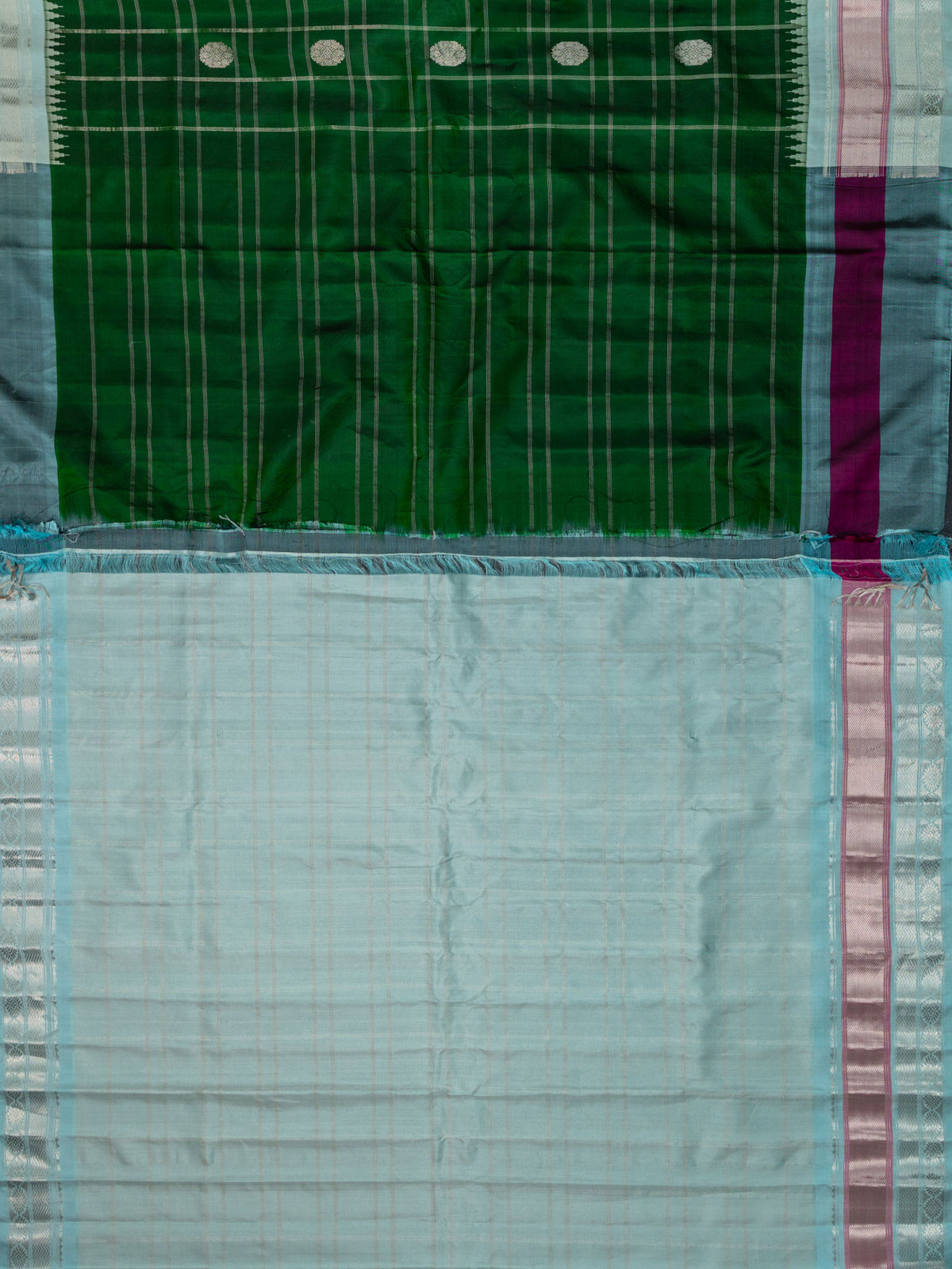 Weaves Gadwal Pattu With Contrast Border With Temple Border With Butta Checks