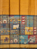 Fancy Tussar Silk Tussar Silk Pichwai Printed Pallu And Blouse Mustard Yellow