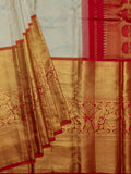 Kanjeevaram Kanchi Pattu All Over Butta Zari With Contrast Border (Talambralu) Cream + Red