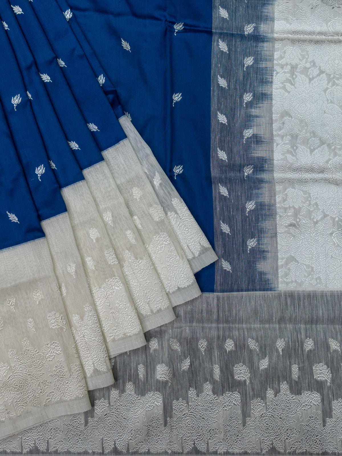 Weaves Banarasi Banarasi Butta Blue + White