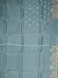 Blue Organza Saree With Parsi Thread Work And Multi Colour Border