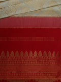 Kanjeevaram Kanchi Pattu All Over Butta Zari With Contrast Border (Talambralu) Cream + Red