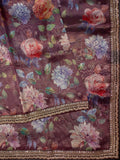Maroon Tissue Organza Saree With Floral Design And Work Lace Border