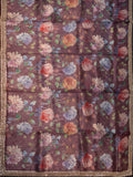 Maroon Tissue Organza Saree With Floral Design And Work Lace Border