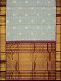 Kanjeevaram Kanchi Pattu All Over Cotton Base With Butta Zari With Contrast Border (Talambralu) With Temple Border Cream + Brown