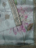 Silver Tissue Organza Saree With Floral Design And Work Lace Border