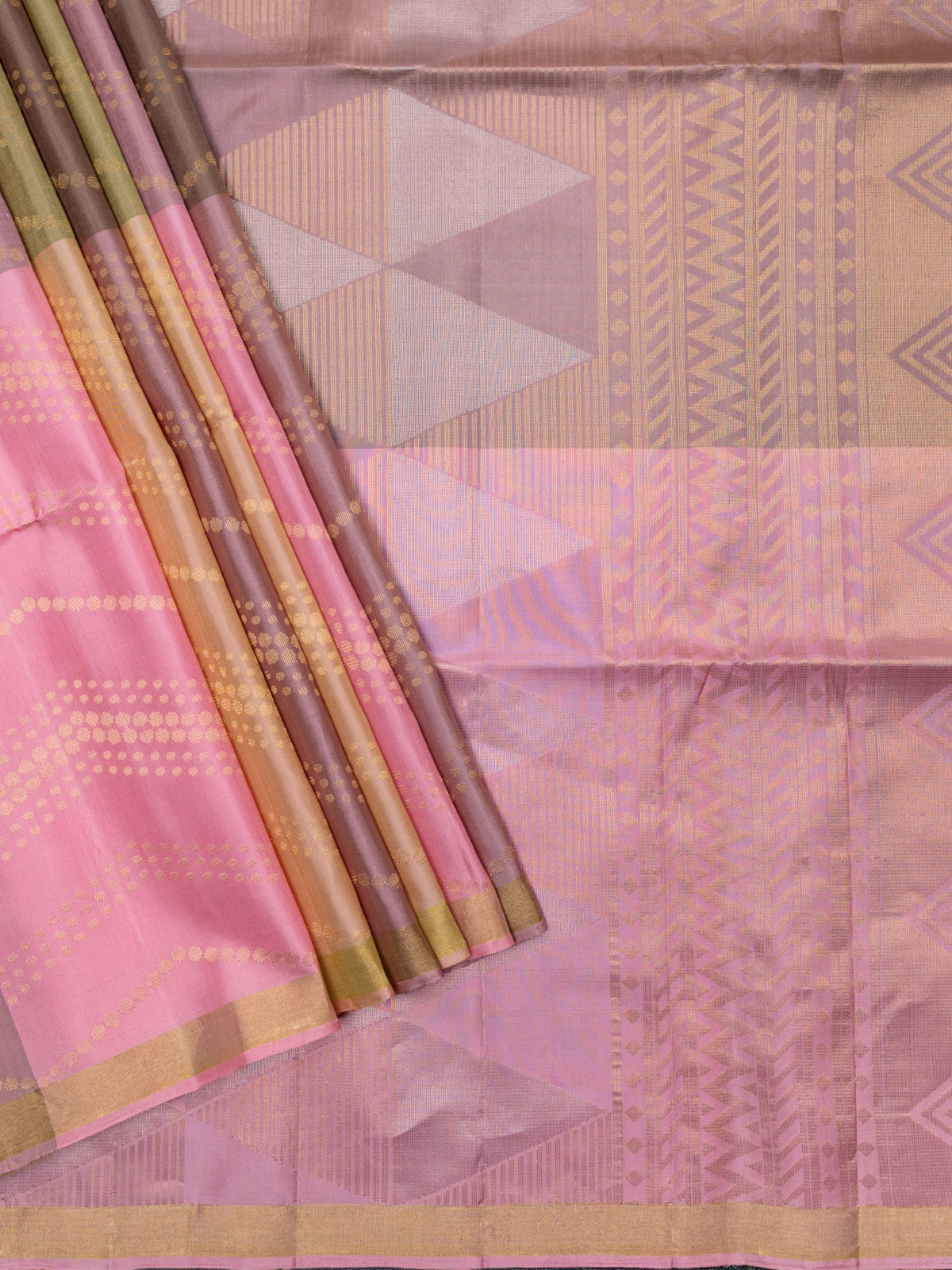 Lilac Tripura Pattu Soft Silk Saree with Small Gold Zari Border