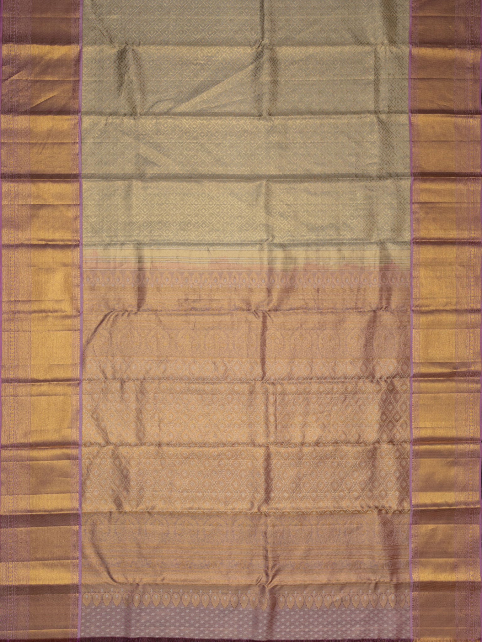 Kanjeevaram Kanchi Pattu All Over Butta Zari With Contrast Border (Talambralu) Cream + Pink
