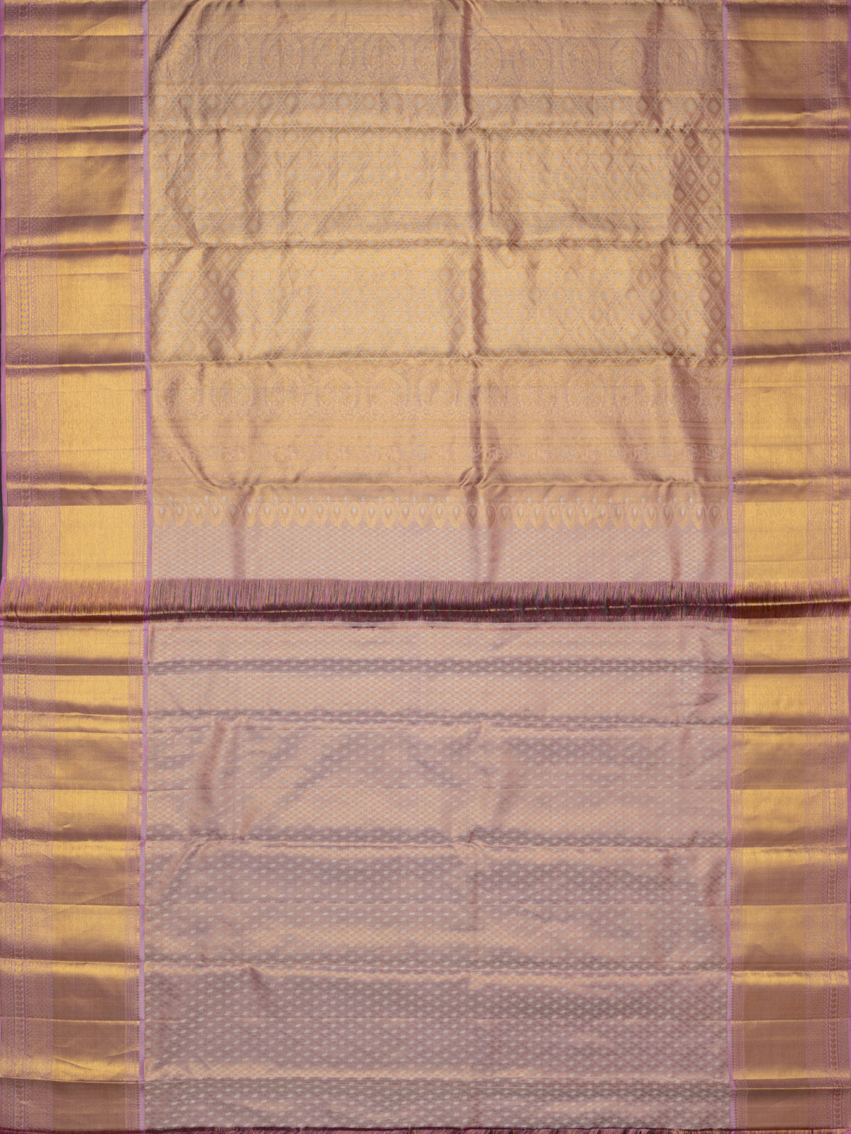Kanjeevaram Kanchi Pattu All Over Butta Zari With Contrast Border (Talambralu) Cream + Pink