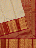 Kanjeevaram Kanchi Pattu All Over Butta Gold Zari With Contrast Border (Talambralu) White + Red