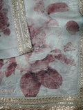 Ash Tissue Organza Saree With Floral Design And Elegant Work Lace Border
