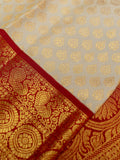 Kanjeevaram Kanchi Pattu All Over Butta Gold Zari With Contrast Border (Talambralu) White + Red