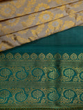 Kanjeevaram Kanchi Pattu All Over Butta Zari With Contrast Border & Edgeing (Talambralu) Cream + Green + Orange
