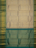 Kanjeevaram Kanchi Pattu All Over Butta Zari With Contrast Border & Edgeing (Talambralu) Cream + Green + Orange