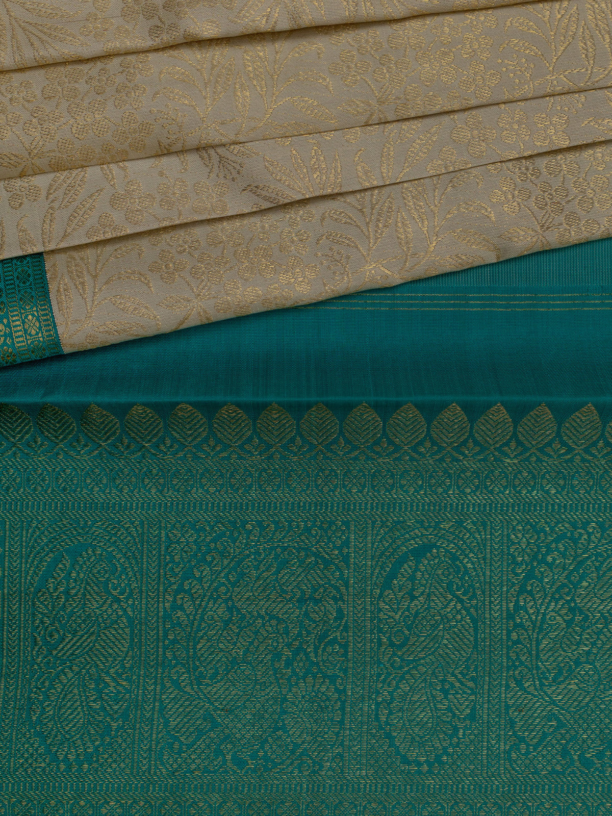 Kanjeevaram Kanchi Pattu All Over Butta Zari With Contrast Border (Talambralu) White + Ice Blue