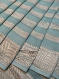 Blue Kaddi Georgette Banarasi Saree with Horizontal Zari Lines & Zari Border