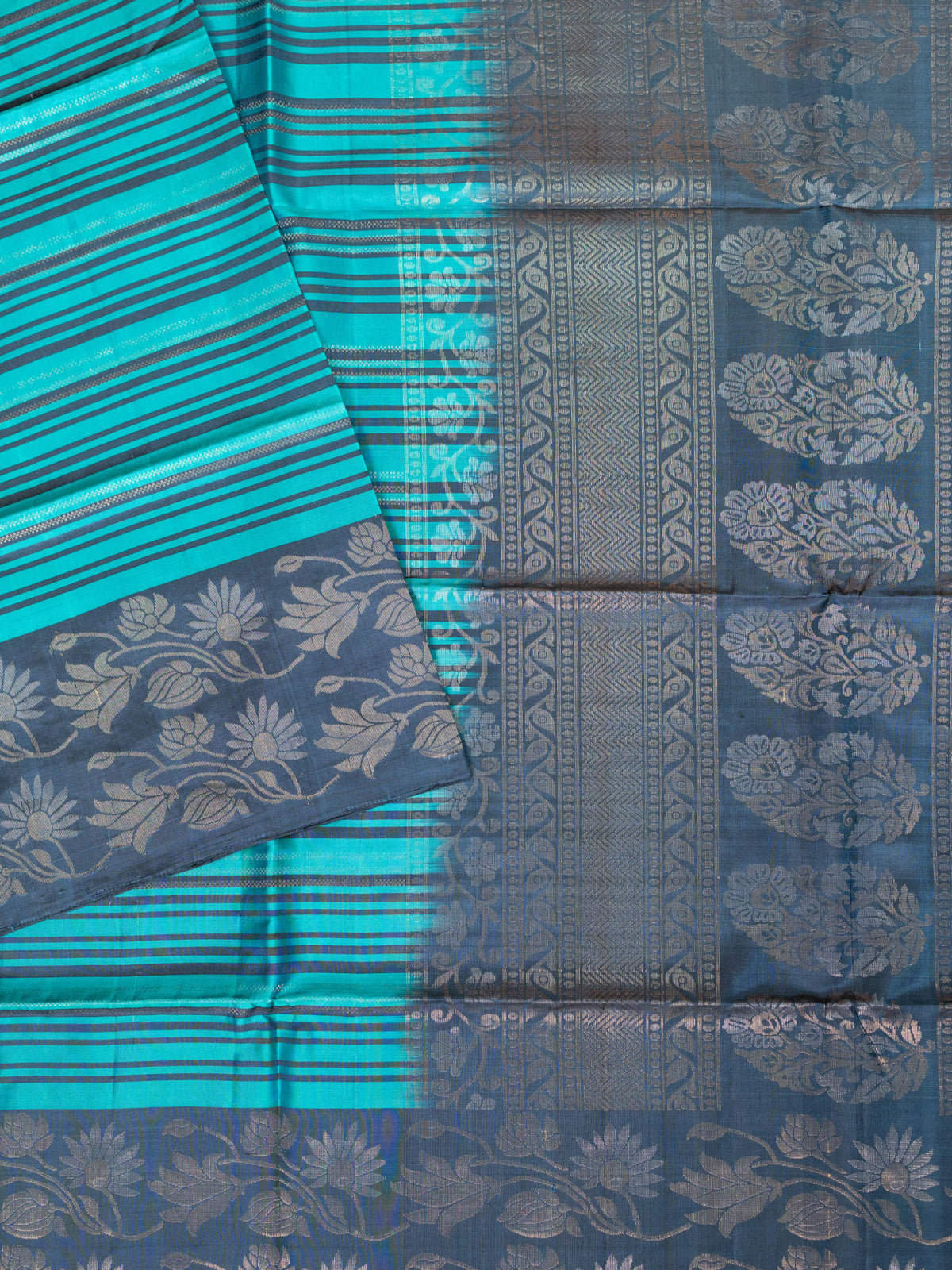 Teal Blue Tripura Pattu Soft Silk Saree with Self Blouse Piece