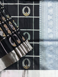 Soft Silk Tripura Pattu Saree Black Ash Self Border
