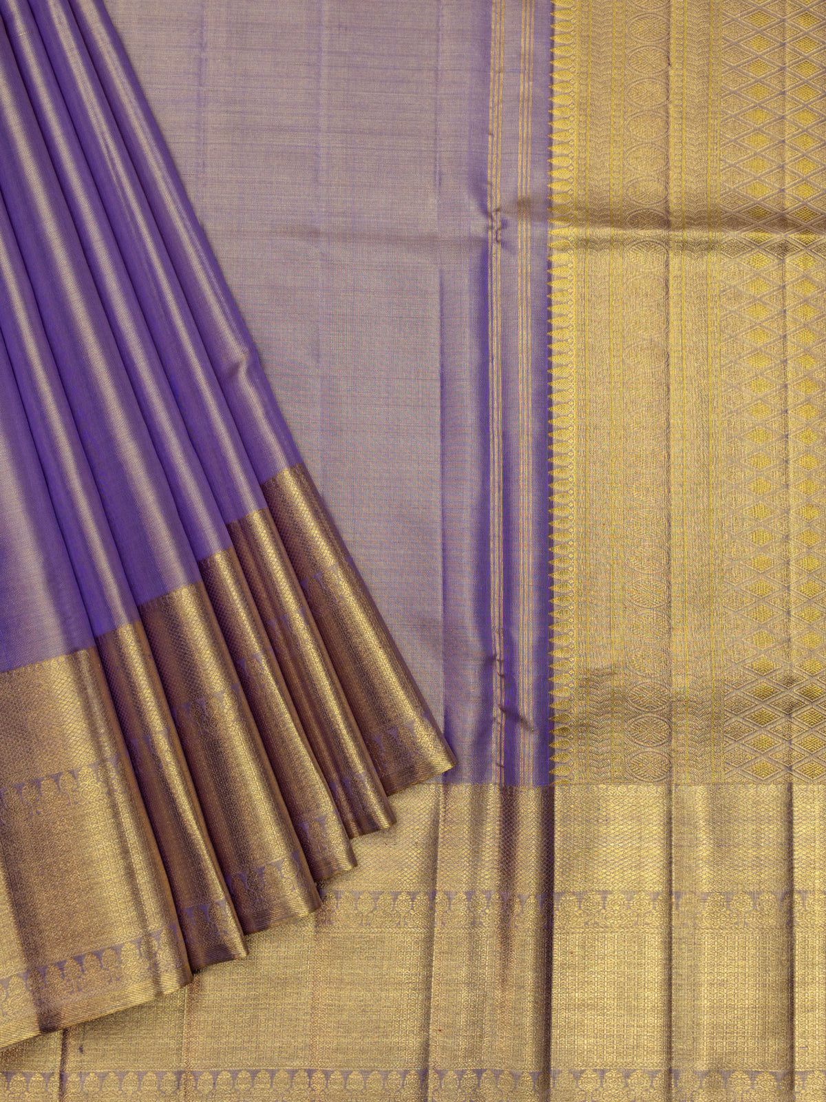 Kanjeevaram Kanchi Pattu Matte Finish With Kanchi Border Matte Lilac Base Gold Zari