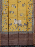 Fancy Tussar Silk Tussar Silk Pichwai Printed Pallu And Blouse Dull Yellow