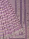 Lavender Kaddi Georgette Banarasi Saree with Horizontal Zari Lines & Zari Border