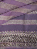 Lavender Kaddi Georgette Banarasi Saree with Horizontal Zari Lines & Zari Border