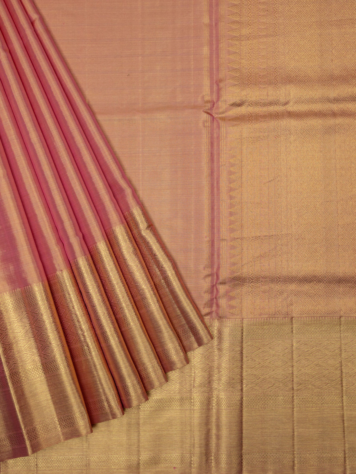 Kanjeevaram Kanchi Pattu Matte Finish With Kanchi Border Matte Pink Base Gold Zari