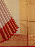 Kanjeevaram Kanchi Pattu Matte Finish Kanchi Meenkari Contrast Border Talambralu Matte Gold Base + Red
