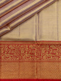 Kanjeevaram Kanchi Pattu Matte Finish Kanchi Meenkari Contrast Border Talambralu Matte Gold Base + Red