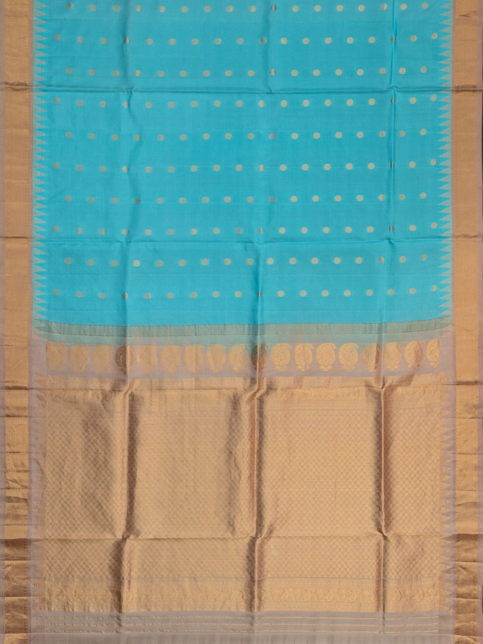 Weaves Gadwal Pattu With Contrast Border With Temple Border