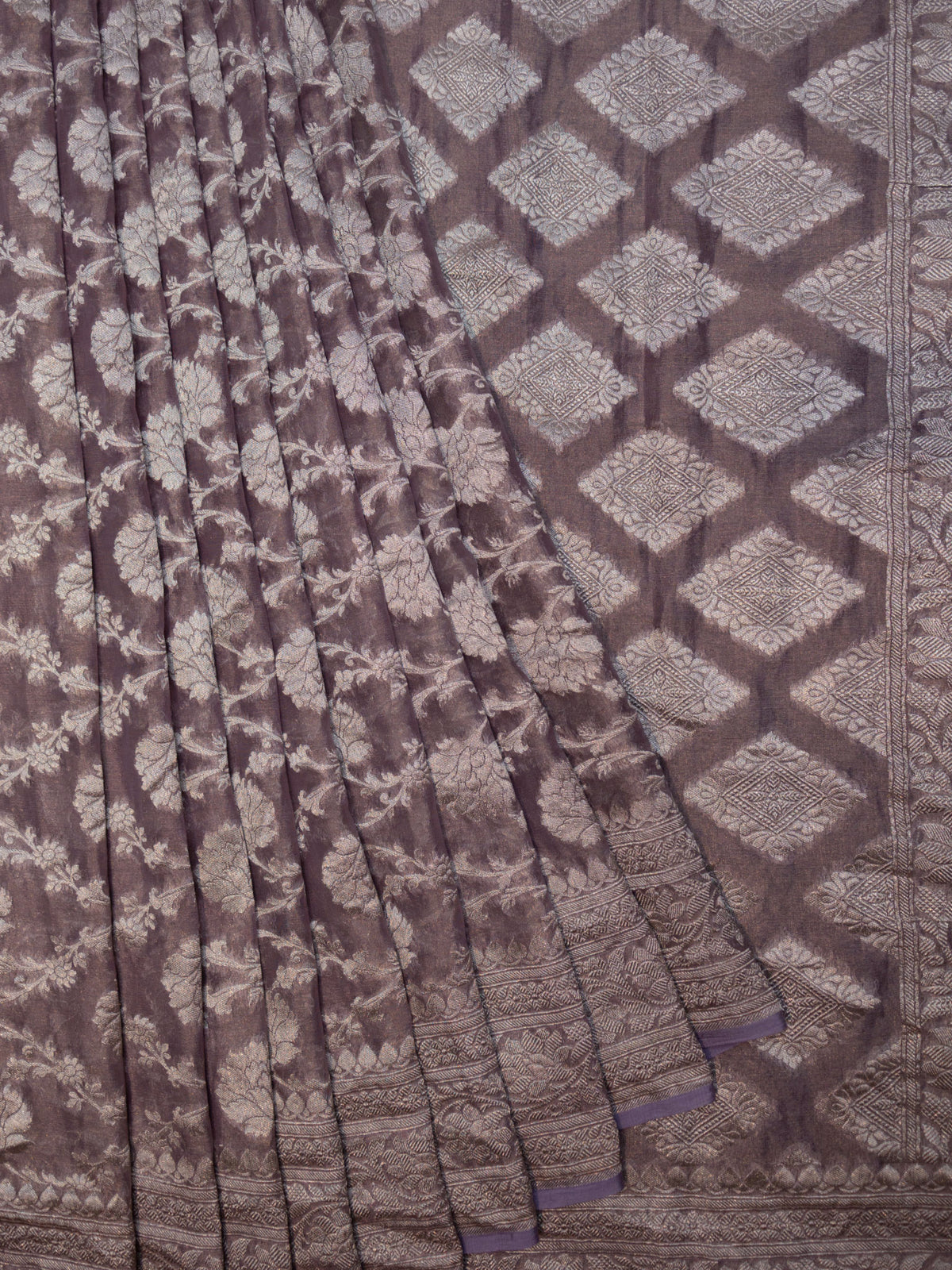 Fancy Tissue Georgette All Over Silver Zari Design Lavender